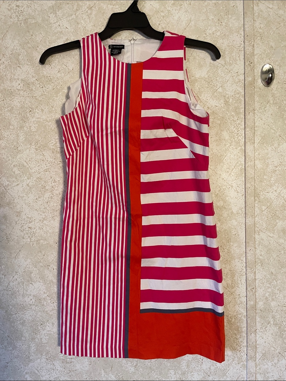 new directions Pink, Orange Red & White Striped Mini Sheath Dress size 8